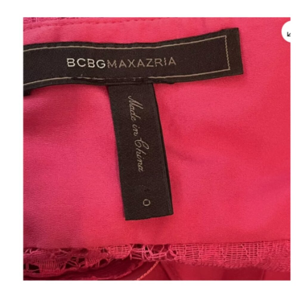 BCBG Max Azria Devom Begonia Pink Lace Overlay Sheer Lace Midriff Sleeves - Picture 2 of 11